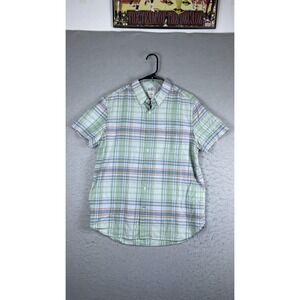 Gap Shirt Mens Large Green Plaid Short Sleeve Button Front Lived-In Casual